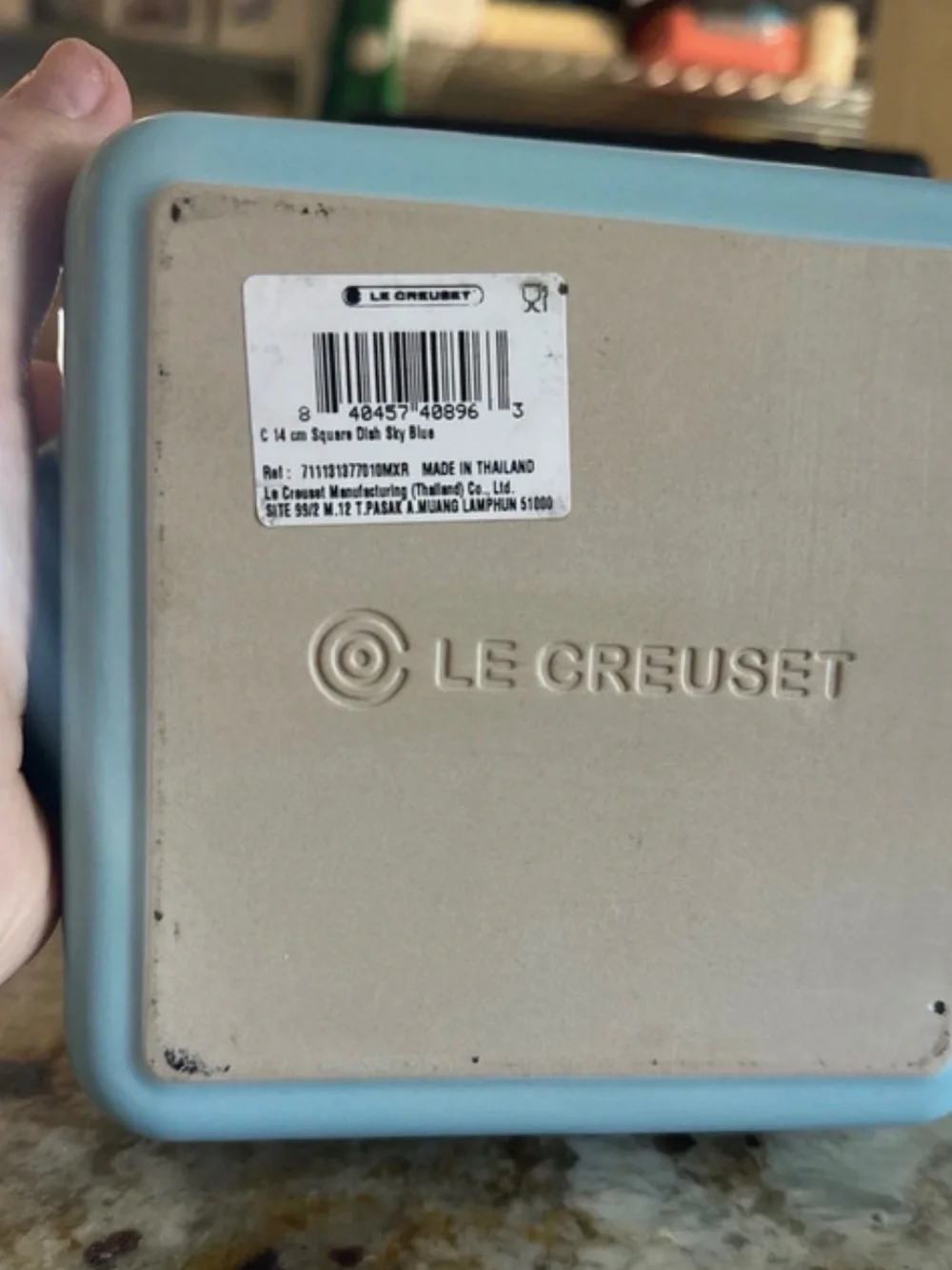 Le Creuset Rectangular Mini Baker in Sky Blue and Cream
